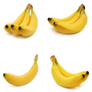 收集白色背景下分离的黄色香蕉