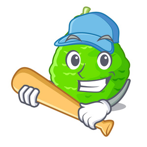 打棒球卡菲尔石灰篮蔬菜吉祥物矢量插图
