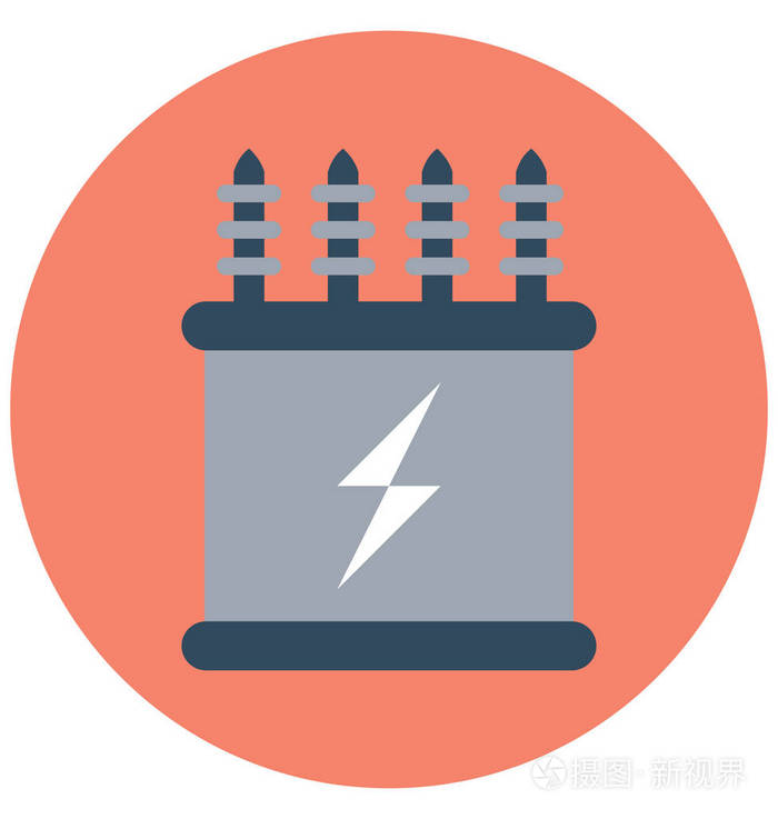 电力变压器隔离彩色矢量图标,可以方便地修改或编辑插画-正版商用图片