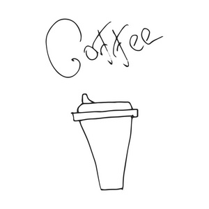一杯咖啡。 手绘黑白矢量插图