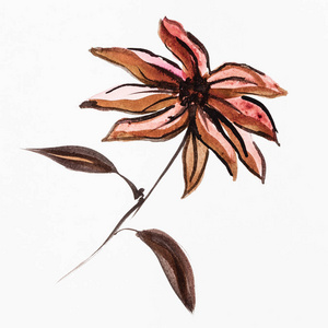 苏米ESuibokuga风格的一品红花，用棕色水彩手绘在白纸上