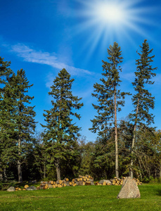 在温暖寂静的日子里在公园里散步。 皮纳瓦省遗产公园的卷云和秋日。 生态和娱乐旅游的概念