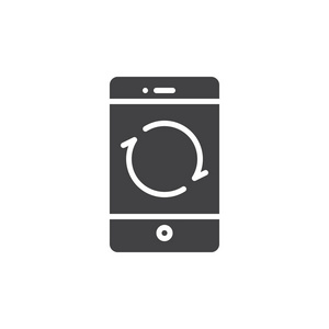 智能手机重新加载按钮图标矢量填充平面标志固体象形文字隔离在白色上。 手机重启功能符号标志插图。