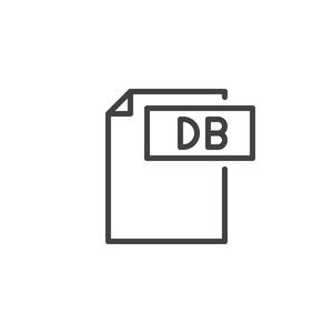 DB格式文档行图标轮廓矢量符号线性样式象形文字隔离在白色上。 文件格式符号徽标插图。 可编辑行程