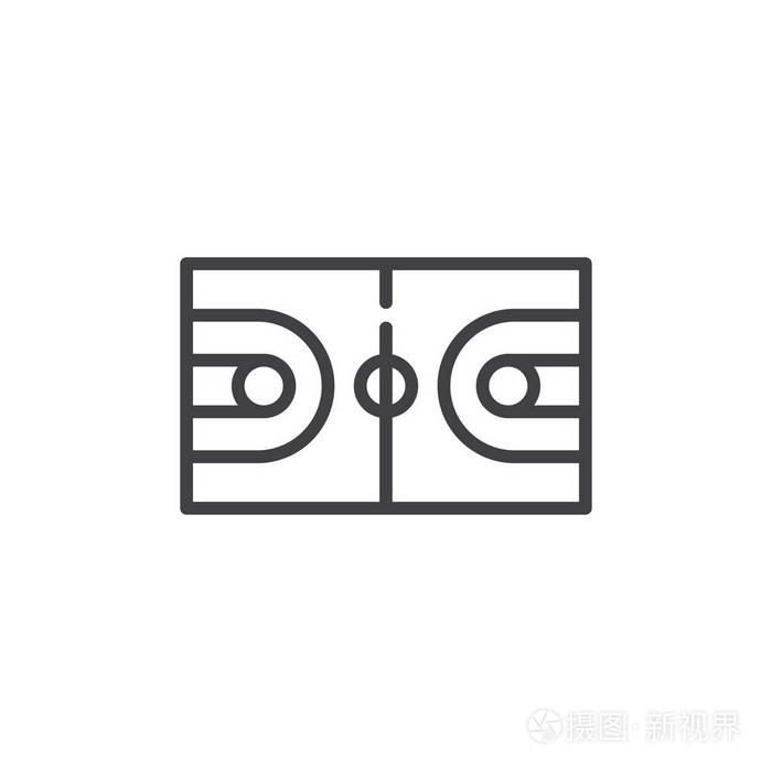 篮球场线图标轮廓矢量符号线性风格象形文字隔离在白色上.