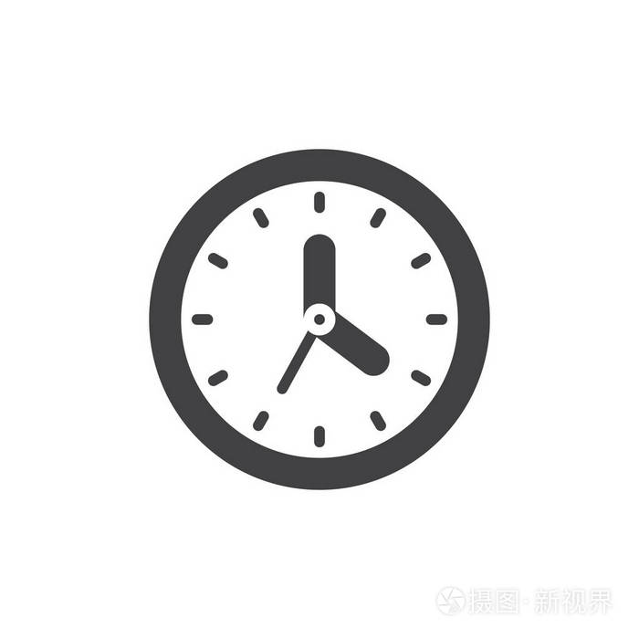 墙上时钟图标矢量填充平面标志固体象形文字隔离在白色上.