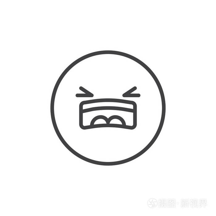 插画 疲惫的脸表情线图标轮廓矢量符号线性风格象形文字隔离在白色上.