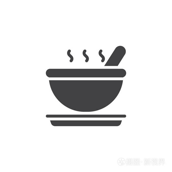 汤碗图标矢量填充平标实象形图隔离在白色上符号标志插图