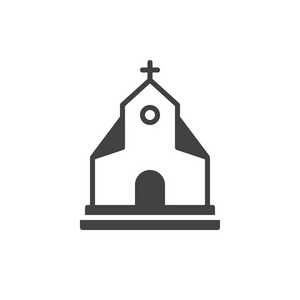 教堂建筑图标矢量填充平面标志固体象形文字隔离在白色上。 符号标志插图。