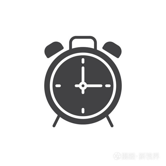 闹钟图标矢量填充平面标志固体象形文字隔离在白色上.