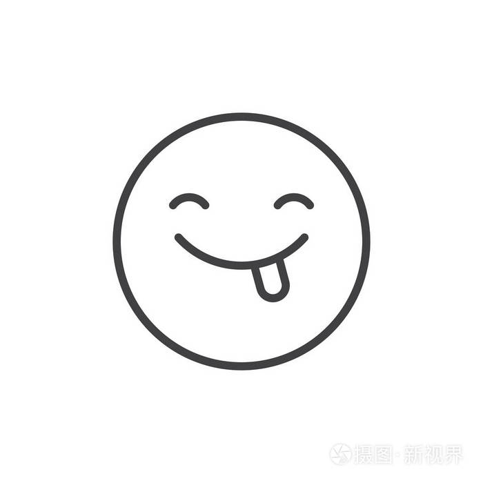 插画 面部品味美味的食物,表情线图标轮廓矢量符号,线性风格象形文字