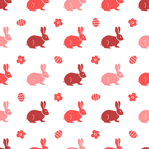 与复活节兔子无缝图案。 复活节快乐。 节日背景。 兔子野兔。 横幅海报或打印的设计。