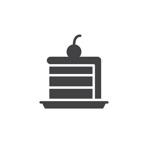 蛋糕片与樱桃图标矢量填充平面标志固体象形文字隔离在白色上。 符号标志插图。