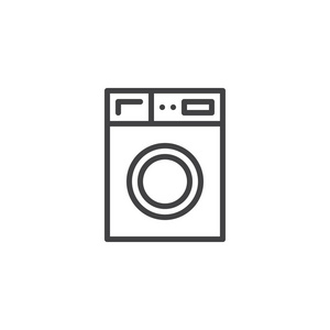 洗衣机家用设备线图标轮廓矢量标志线性风格象形文字隔离在白色上。 洗衣符号标志插图。 可编辑行程
