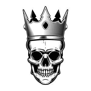 带有国王皇冠的头骨。 海报标志T恤标志的设计元素。 矢量插图