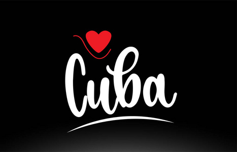 古巴国家文字与红色爱心黑色背景适合标志图标或排版设计照片