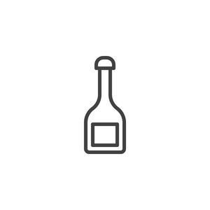 香槟瓶线图标轮廓矢量符号线性风格象形文字隔离在白色上。 符号标志插图。 可编辑行程