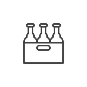 啤酒箱线图标轮廓矢量符号线性风格象形文字隔离在白色上。 符号标志插图。 可编辑行程