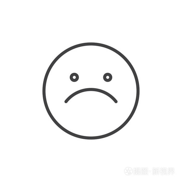 稍微皱眉的脸表情线图标轮廓矢量符号线性风格象形文字隔离在白色上