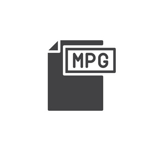 为mpg格式文档图标矢量，填充平标，实心象形隔离在白色上..文件格式符号，标志插图..