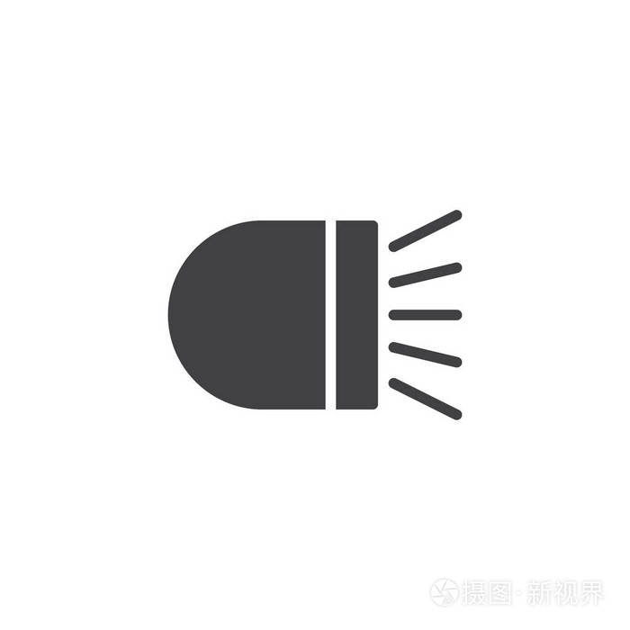 车灯图标矢量,填充平标,实心象形隔离在白色上.符号,标志插图.