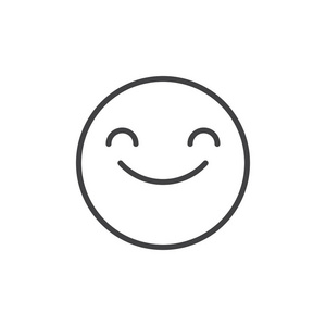 笑脸用微笑的眼睛表情线图标,轮廓矢量符号,线性风格象形孤立在白色上