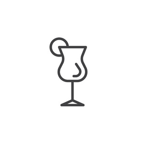 鸡尾酒玻璃带有石灰线图标，轮廓矢量符号，线性样式象形文字隔离在白色上。符号，标志插图..易生中风