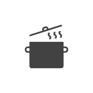 煮锅图标矢量，填充平标，实心象形孤立在白色上。索塞潘符号，标志插图。