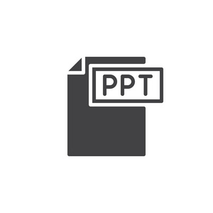 ppt格式文档图标矢量，填充平标，实心象形隔离在白色上.文件格式符号，标志插图..