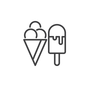 冰淇淋线图标，轮廓矢量符号，线性样式象形文字隔离在白色上。符号，标志插图..易生中风