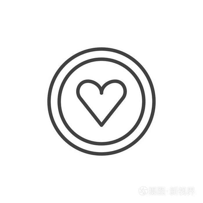 心在一个圆圈线图标,轮廓矢量符号,线性风格象形孤立在白色上.最喜欢