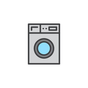 洗衣机家用设备填充轮廓图标，线条矢量符号，线性彩色象形孤立在白色上。洗衣符号，标志插图..像素完美矢量图形