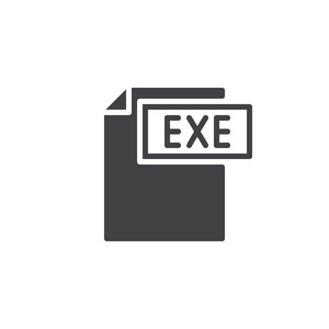 EXE格式文档图标矢量填充平面标志固体象形文字隔离在白色上。 文件格式符号徽标插图。