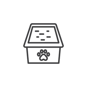 猫盒线图标轮廓矢量符号线性风格象形文字隔离在白色上。 符号标志插图。 可编辑行程