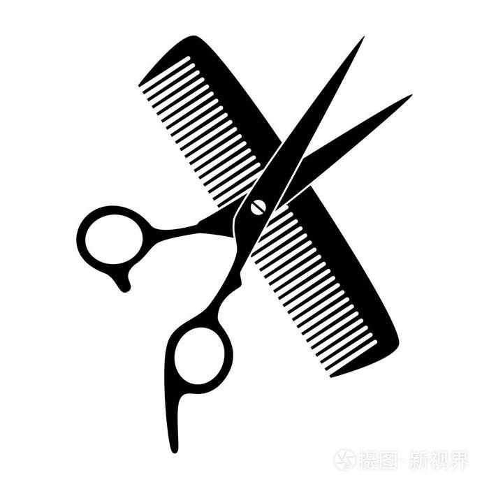 剪刀梳理发师图标标志插画