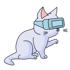 于猫可爱好奇的猫与vr耳机.