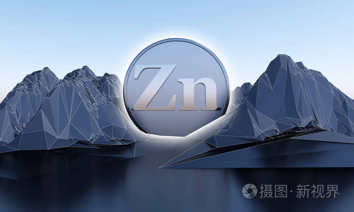 抽象山中硬币形状的锌符号3d渲染