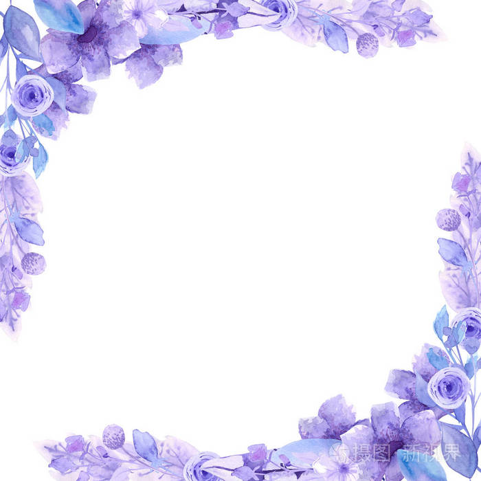 美丽的丁香花的框架. 水彩画. 有一个文本的地方. 装饰婚礼邀请.
