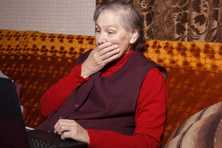 使用便携式计算机的老女人