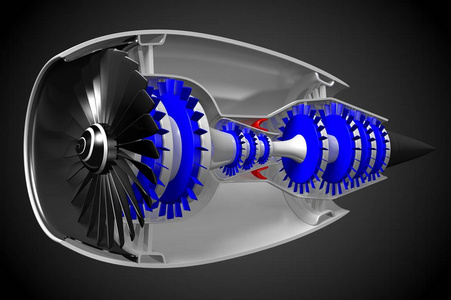 3D喷气发动机前侧视图