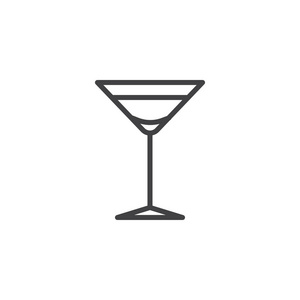 鸡尾酒玻璃线图标轮廓矢量符号线性风格象形文字隔离在白色上。 符号标志插图。 可编辑行程