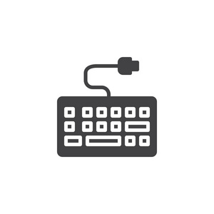计算机键盘图标矢量填充平面标志固体象形文字隔离在白色上。 符号标志插图。