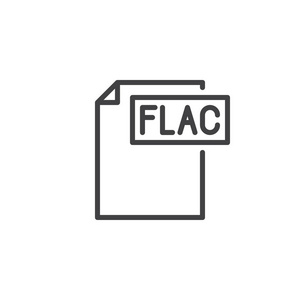 FLAC格式文档线图标轮廓矢量符号线性样式象形文字隔离在白色上。 文件格式符号徽标插图。 可编辑行程