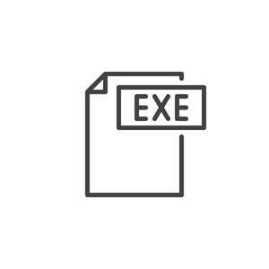 EXE格式文档线图标轮廓矢量符号线性样式象形文字隔离在白色上。 文件格式符号徽标插图。 可编辑行程