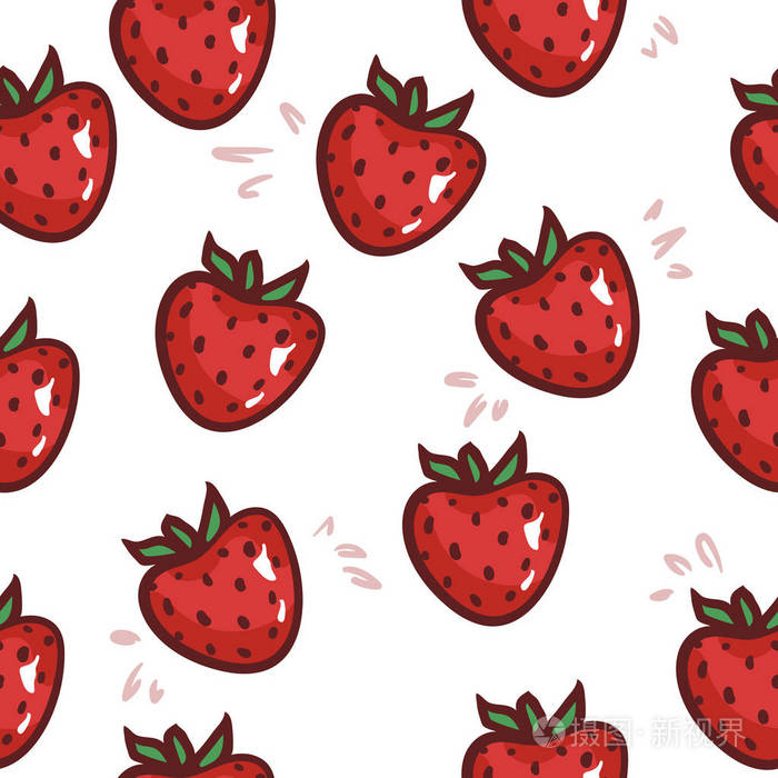 手绘被隔绝的无缝的样式草莓在白色背景.草绘的食物向量背景.