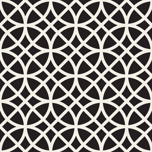 重复抽象的背景. 黑白几何晶格设计. 薄圆线瓷砖装饰品.