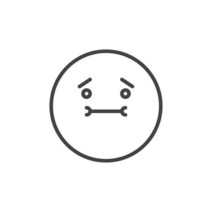 恶心的脸表情线图标轮廓矢量符号线性风格象形文字隔离在白色上。 表情符号微笑标志插图。 可编辑行程