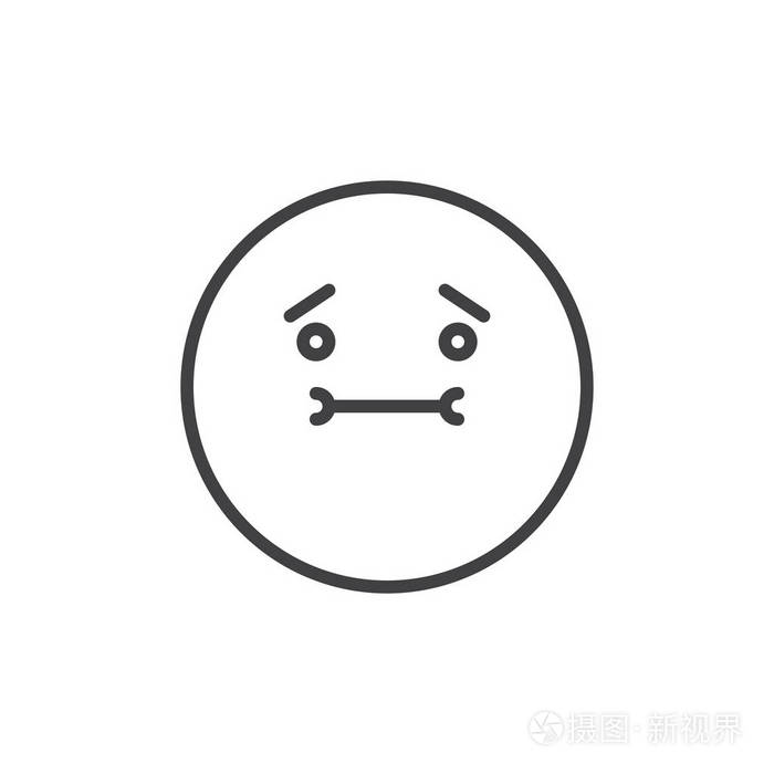 恶心的脸表情线图标轮廓矢量符号线性风格象形文字隔离在白色上.