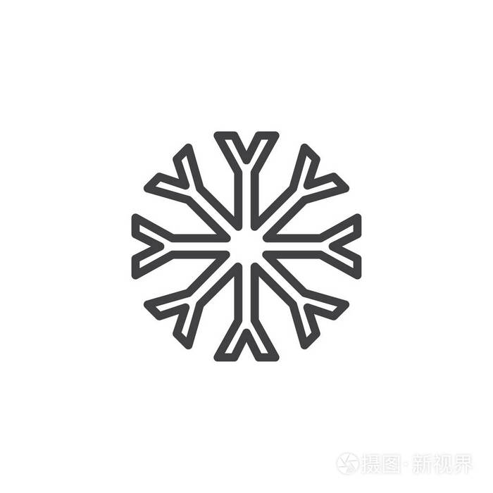 雪花线图标轮廓矢量符号线性样式象形文字隔离在白色上雪冬季天气符号
