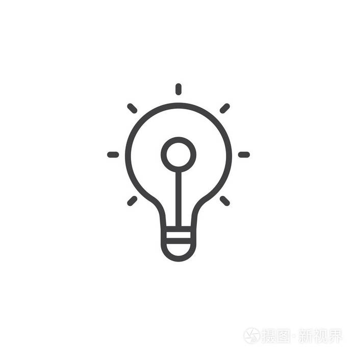 灯泡线图标轮廓矢量符号线性样式象形文字隔离在白色上.
